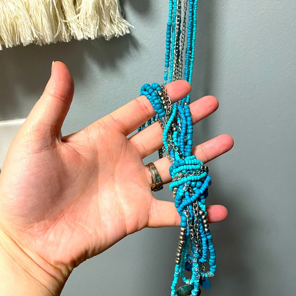 Long turquoise and sterling silver necklace
